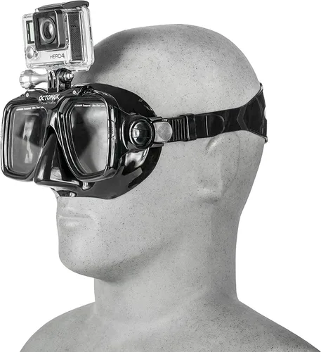Vista 4 de OCTOMASK - Máscara de buceo con soporte para todas las cámaras GoPro Hero para buceo, esnórquel, apnea (negro)