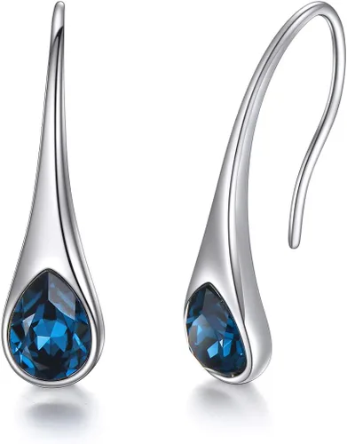 Vista 23 de Pendientes de gancho modernos pequeños de plata de ley 925 con forma de pera y cristales de Austria