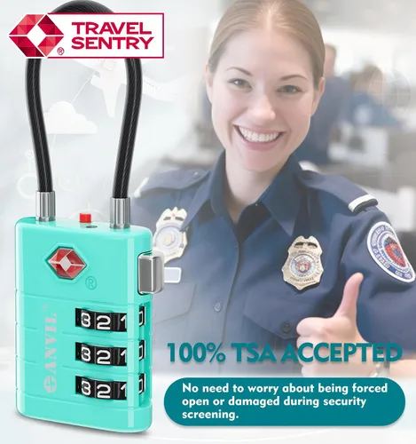 Vista 8 de ANVIL Cerraduras de equipaje aprobadas por la TSA - Cerraduras de viaje combinadas TSA008 de alta seguridad con indicador de inspección para maletas