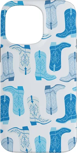 Vista 21 de Cowboy Boot Illustration Preppy Western Pastel Blue and Cyan Case for iPhone 17