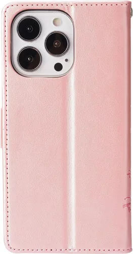 Vista 2 de Funda con tapa compatible con iPhone 15 Pro Max, funda tipo cartera de piel sintética, funda de silicona con estampado floral de mariposa