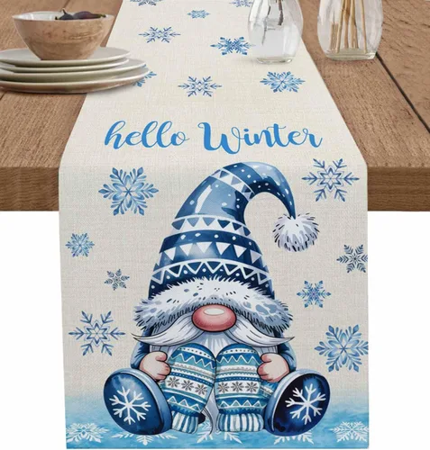 Vista 13 de Camino de mesa de gnomos de Navidad de 36 pulgadas de largo, algodón y lino, bufandas de arpillera, cocina, cena, cafetería, decoración de mesa