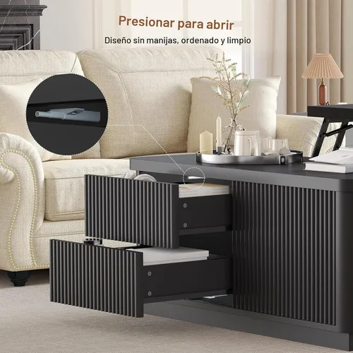 Vista 7 de Itaar Mesa auxiliar elevable de 39.4 pulgadas con almacenamiento, mesas de centro estriadas para sala de estar, mesa de centro cuadrada con gran