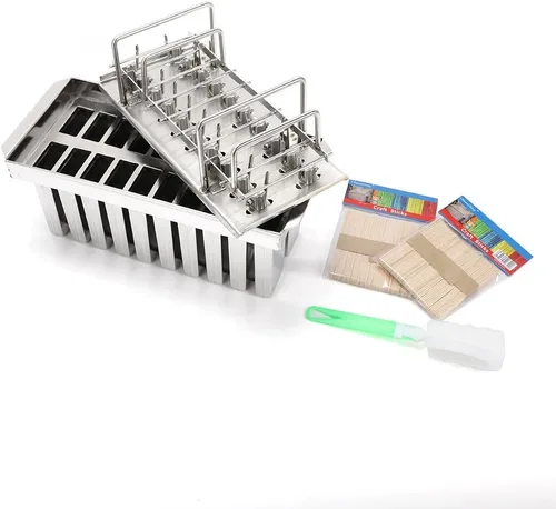 Vista 7 de 20 moldes de acero inoxidable para helados y paletas congeladas, soporte para palitos de helado + cepillo de limpieza