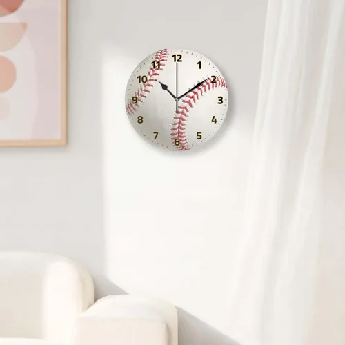 Vista 4 de Relojes de pared a pilas de 12 pulgadas, béisbol, decoración silenciosa del hogar para baño, sala de estar, dormitorio