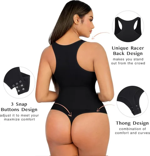 Vista 3 de FeelinGirl Body para mujer, cuello redondo, espalda cruzada, con botones, tanga, casual, body