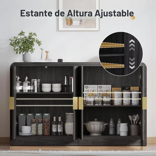Vista 6 de Decofy Aparador de buffet acanalado de 55 pulgadas con almacenamiento, gabinete de buffet moderno de mediados de siglo con estantes ajustables