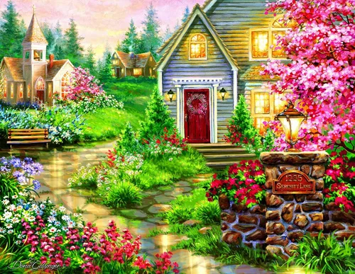 Vista 3 de SUNSOUT INC Serenity Lane - Rompecabezas de 1000 piezas grandes por artista: Dona Gelsinger - Tamaño acabado 27" x 35" - MPN # 57225