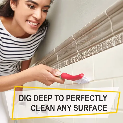 Vista 5 de Juego de 3 cepillos de limpieza con mango ergonómico y cerdas duraderas - Cepillo limpiador de lechada - Cepillos para limpiar baño, ducha