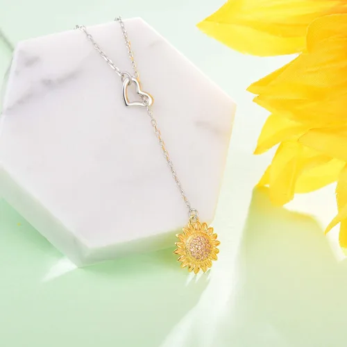 Vista 6 de Collar de girasol, joyería de plata de ley 925 - You Are My Sunshine Colgante Collares Joyería Moda Y Colgante Regalos para Mujeres Esposa, Metal