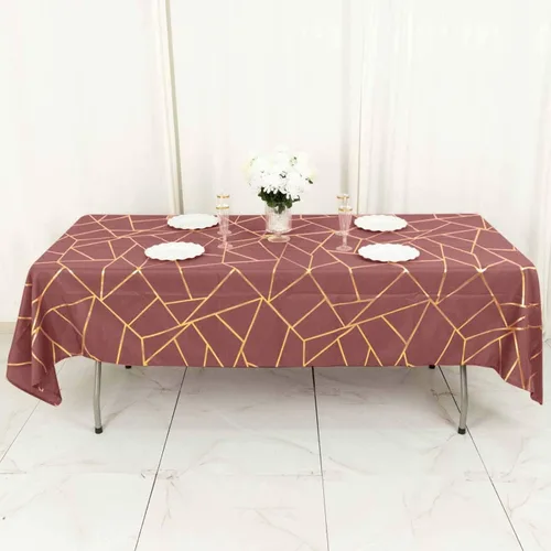 Vista 17 de Efavormart - Mantel redondo de poliéster de 120 pulgadas con patrón geométrico dorado Morado