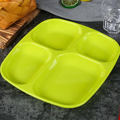 Vista 4 de tooloflife Bandeja de cena dividida Plato reutilizable Cuatro platos redondos divididos Caja de almuerzo de plástico para vajilla conveniente Verde