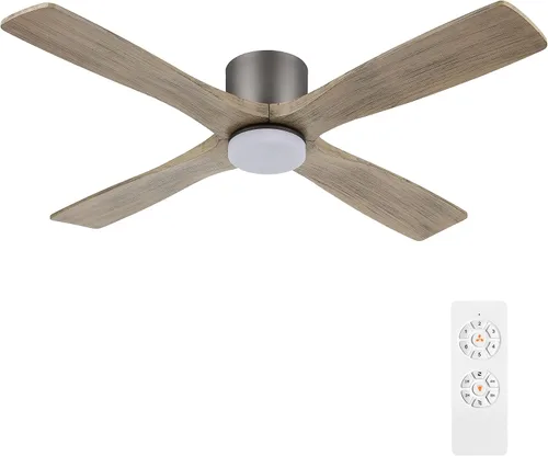 Vista 11 de WINGBO - Ventilador de techo de montaje empotrado de 48 pulgadas con DC, luces y control remoto, 4 aspas talladas reversibles de madera, motor DC