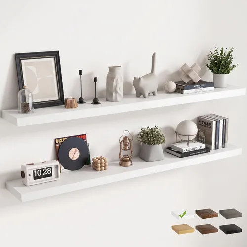 Vista 46 de 16 Inch Floating Shelves for Wall 2 Pack, 8"D Wood Grain Bathroom Shelves Acabado negro