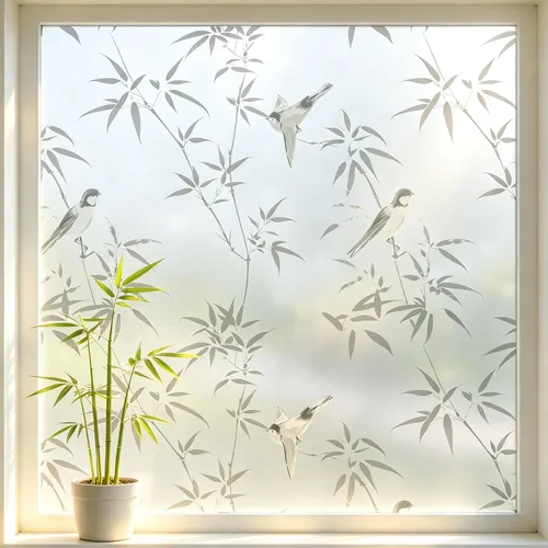 Vista 10 de Finnez Película de privacidad de bambú para ventana, cubierta esmerilada de adherencia estática, sin pegamento, película decorativa extraíble
