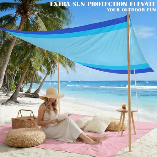 Vista 3 de Famstar Manta de playa de gran tamaño extra grande 78 x 81 pulgadas/10 x 9 pies, manta de playa impermeable a prueba de arena para 2-8 adultos