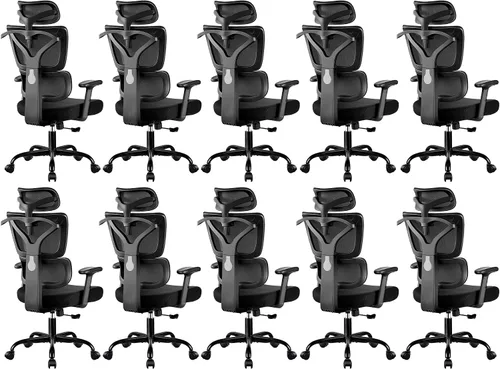 Vista 14 de Silla de Oficina Ergonómica de Respaldo Alto Silla de Escritorio con Soporte Lumbar, Silla de Computadora de Malla Transpirable con Reposabrazos