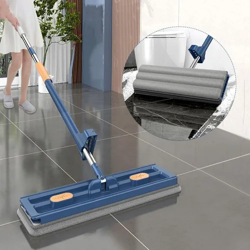 Vista 6 de Trapeador plano grande, mopa de microfibra, fregona plana grande para uso húmedo y seco, trapeador de polvo giratorio de 360 grados con raspador