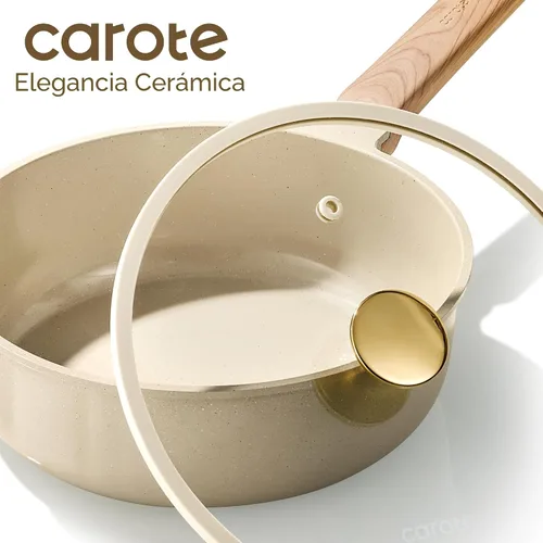 Vista 5 de CAROTE - Juego de 14 piezas de ollas y sartenes antiadherentes, juego de utensilios de cocina de cerámica, juego de cocina de cocina no tóxico