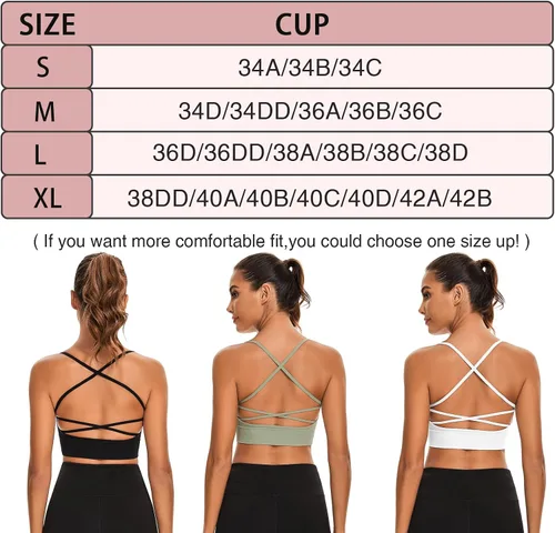 Vista 7 de Sykooria Paquete de 3 sujetadores deportivos con tiras para mujer, sexy, entrecruzados, para yoga, correr, atletismo, gimnasio, entrenamiento