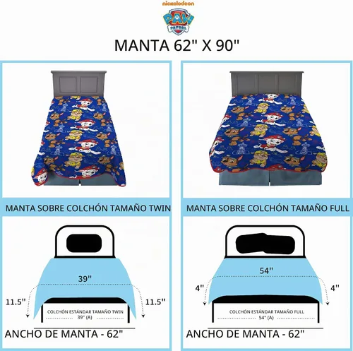 Vista 5 de Franco Ropa de cama infantil, manta de felpa supersuave para niños, 62 x 90 pulgadas, Patrulla Canina (Paw Patrol)