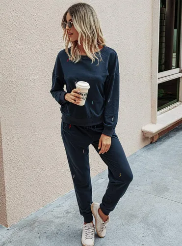 Vista 17 de Prettygarden - Conjunto de pijama de dos piezas para mujer, diseño de teñido anudado, sudadera informal de manga larga con pantalones largos, ropa
