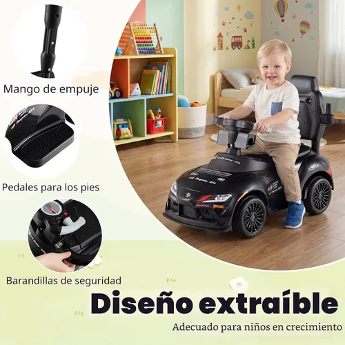 Vista 4 de Costzon Coche de empuje para niños pequeños, 3 en 1 Cochecito deslizante para caminar con licencia de Toyota con mango, música, barandilla