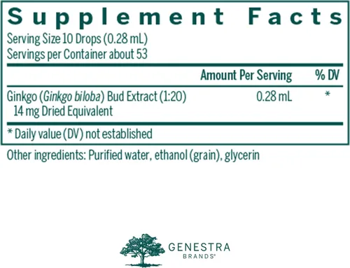Vista 2 de Genestra Brands Ginkgo Bud Suplemento de hierbas 0.5 onzas líquidas