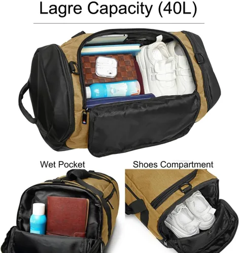 Vista 4 de Bolsa de lona para gimnasio, mochila deportiva impermeable, bolsa de viaje para hombres y mujeres, bolsa de noche con compartimento para zapatos