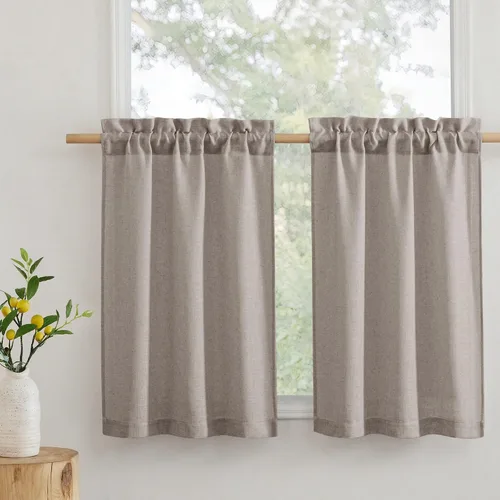 Vista 63 de RYB HOME - Cortinas de café de 24 pulgadas de largo, cortinas cortas de lino traslúcidas para ventana pequeña, cortina de media privacidad con Angora