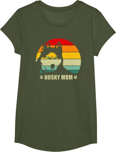 Vista 14 de Husky Mom Retro Dog Lover Mother Siberian Huskies Tee Women T-Shirt Asphalt Grey