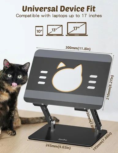 Vista 5 de Aoviho Soporte para computadora portátil para escritorio, elevador ajustable de aluminio para laptop con ventilación de refrigeración única