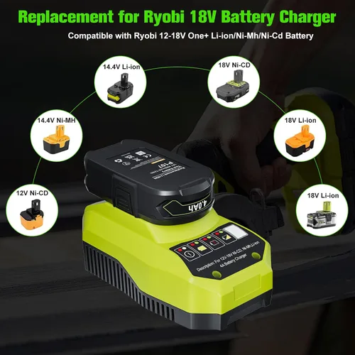 Vista 3 de POWTREE Repuesto mejorado de 4.0Ah para batería Ryobi de 18 V y cargador compatible con baterías Ryobi 18V ONE+ P102 P107 P108 P105 P104 P103