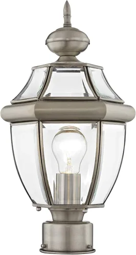 Vista 2 de Livex Lighting 2153-03 Poste para exteriores con pantallas de vidrio biselado transparente, color blanco Persianas de vidrio biselado transparente