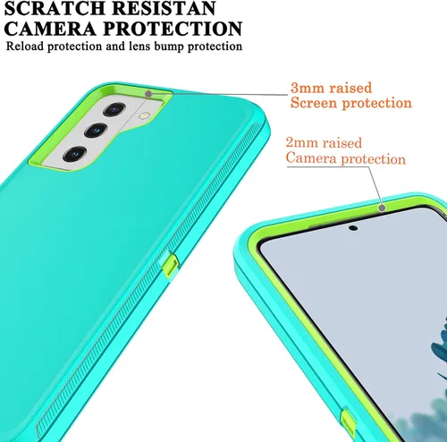 Vista 3 de Funda resistente 3 en 1 para Galaxy S21 (no para S21 Plus), con película de TPU flexible y película de lente de cámara, paquete de 2 fundas