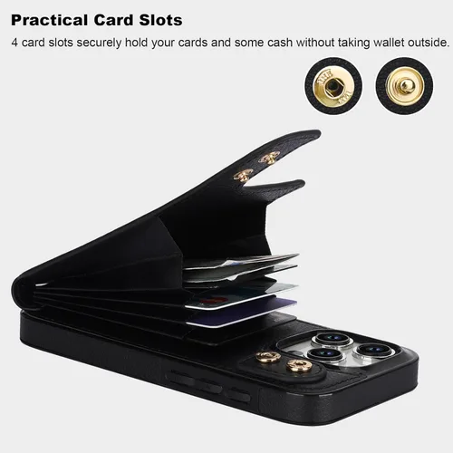 Vista 4 de Folosu Funda compatible con iPhone 15 Pro con soporte para tarjetas, rotación de 360°, soporte de anillo de dedo con función atril, bloqueo RFID
