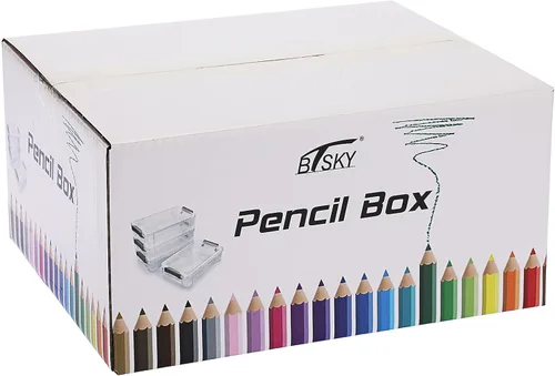 Vista 7 de BTSKY Paquete de 4 cajas de lápices de plástico extra grandes, apilables, translúcidas transparentes, juego de cajas de crayón, organizador de Negro