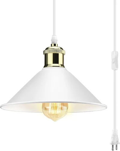 Vista 9 de Luz colgante grande con enchufe negro, luz colgante industrial con cable enchufable Hanging Lamps, Pendant Lamp, Vintage Pendant Light with Plug