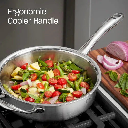 Vista 2 de Fissler M5 Pro-Ply - Sartén de acero inoxidable de 5 capas, 3 cuartos de galón, con tapa de metal