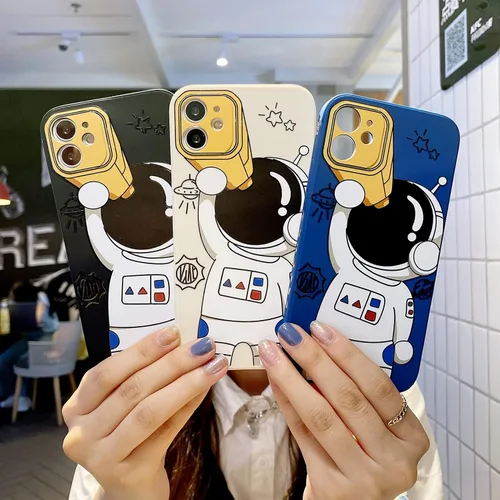 Vista 6 de Yonds Queen para iPhone 7 Plus / 8 Plus, linda funda con diseño de astronauta de dibujos animados, elegante parachoques de TPU suave, protectora