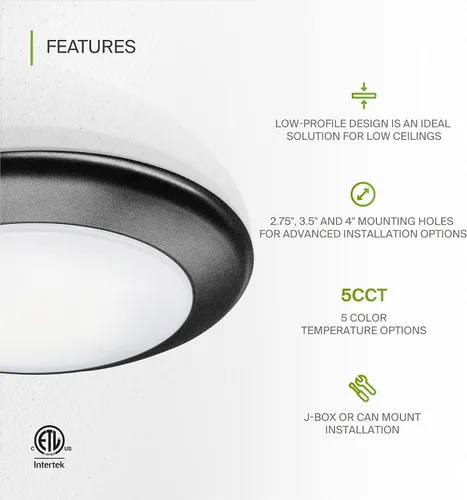 Vista 3 de ASD 1 paquete de luces LED de disco de 6 pulgadas, 15W 5CCT 2700K-5000K 1245LM CRI90+, luminaria de techo regulable de montaje empotrado, luces