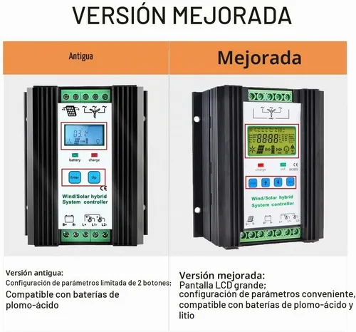 Vista 5 de Controlador de carga híbrido solar eólico de 1000 W, PWM, 600 W, viento + 400 W, tecnología de carga de impulso solar, regulador inteligente digital