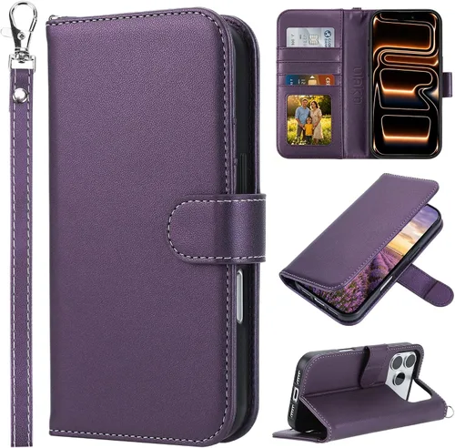 Vista 32 de ULAK Funda tipo cartera compatible con iPhone 15 Pro con tarjetero y diseño de flores, para mujeres y niñas, piel sintética, con función atril