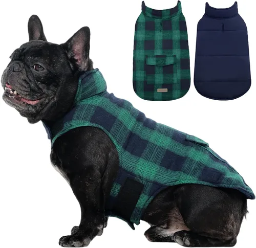 Vista 24 de Kuoser - Abrigo de invierno para perro reversible de estilo británico, abrigo de clima frío para cachorros, ropa resistente al viento, chaleco