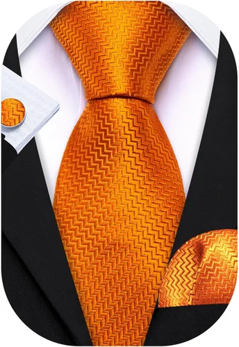 Vista 59 de Barry.Wang Juego de corbatas a cuadros para hombre con pañuelo gemelos de rayas clásicas
