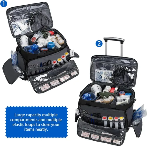 Vista 2 de Gatycallaty Bolso Médico Rodante con Ruedas, Bolso de Viaje, Trolley, Duffel, para Enfermeras, EMT, CNA, RN, Vacío para Primeros Auxilios, Respuesta