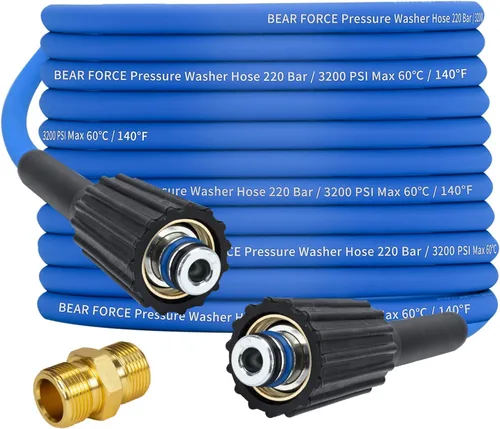 Vista 12 de BEAR FORCE Manguera de lavado de alta presión flexible suave con conexión de latón M22-14/0.591 in 1/4 pulgadas x 32 pies y 2900 PSI, manguera