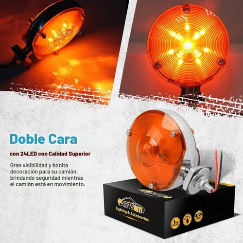 Vista 4 de Partsam 2 luces LED redondas de doble cara LED de 3.9 in, luces LED de señal de giro cromadas y ámbar, 24 diodos, luces de pedestal LED de doble