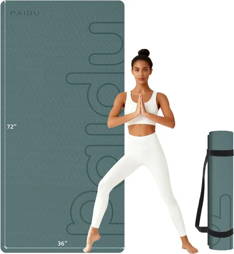 Vista 10 de PAIDU Alfombrilla de yoga grande, 72 x 36 x 2/5 pulgadas (0.394 in) gruesa antideslizante, material POE certificado SGS, ideal para gimnasio