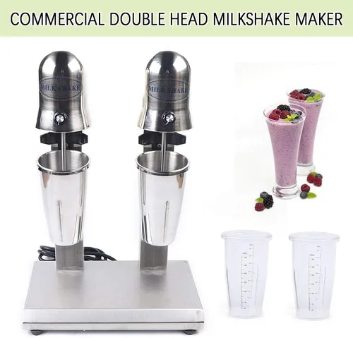 Vista 5 de Batidora de leche, batido de proteínas de acero inoxidable comercial de 110 V, mezclador de bebidas de doble cabezal para el hogar, tienda (560 W)